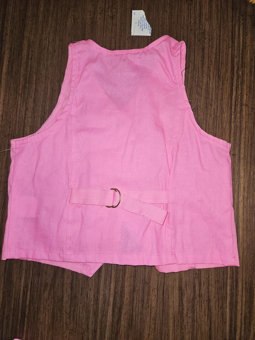 Girls Pink Button-Front Vest & Paperbag Waist Shorts Set